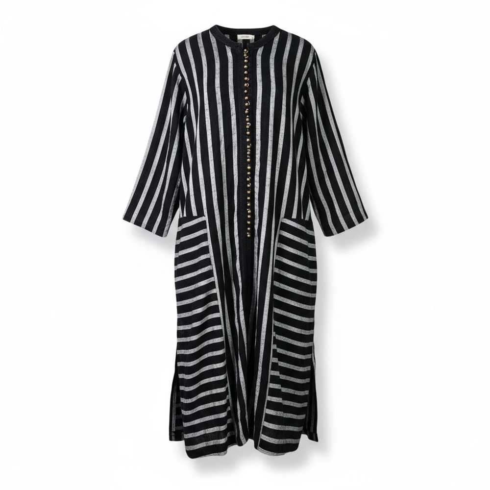 Soft Surrounding Moroccan Topper Stripe Black Midi Long Kimono Duster Large XL